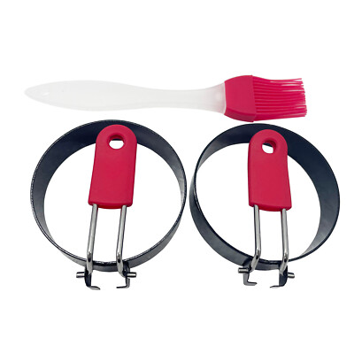 2 Round 3'' Stainless Steel Fried Egg Mold Egg Ring with Brush for Fried Egg