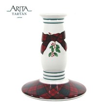 Arita TARTAN 5" Taper Candlestick Holder Christmas Plaid Sasaki Japan