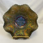 Fenton Dragon and Lotus Carnival Glass Cobalt Iridescent Bowl Antique 8.5"