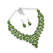 Beautiful Peridot Handmade Big Necklace+Earring Jewelry 81 Gms LB-001