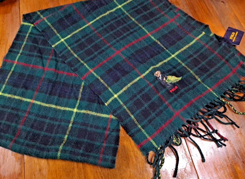 $68 Polo Ralph Lauren Oso de Navidad LANA Reloj Negro Bufanda a Cuadros 65x12 pulgadas Nuevo con etiquetas Foto 2 de 4