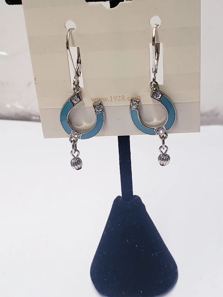 PENDIENTES COLGANTES HERRADURA 1928 JOYERÍA SUROESTE ESMALTE TURQUESA CRISTAL DETALLES Foto 3 de 4