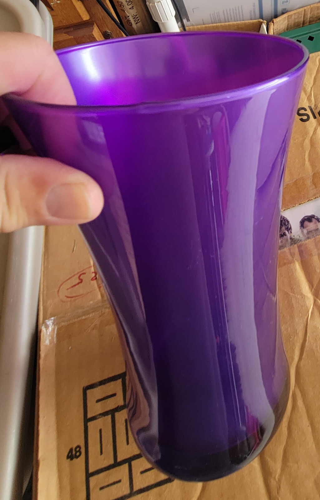 Large Purple Heavy Glass Flower Vase 9" Tall X 5 1/4" eBay