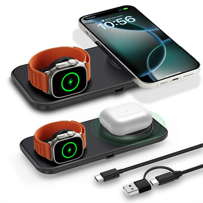 2in1 Wireless Charger Pad For Apple Watch Ultra 10 9 8 iPhone 16 15 14 13 12 11