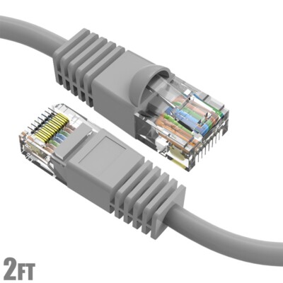 2FT Cat6 RJ45 Ethernet LAN Network UTP Booted Patch Cable Cord Copper Wire Gray