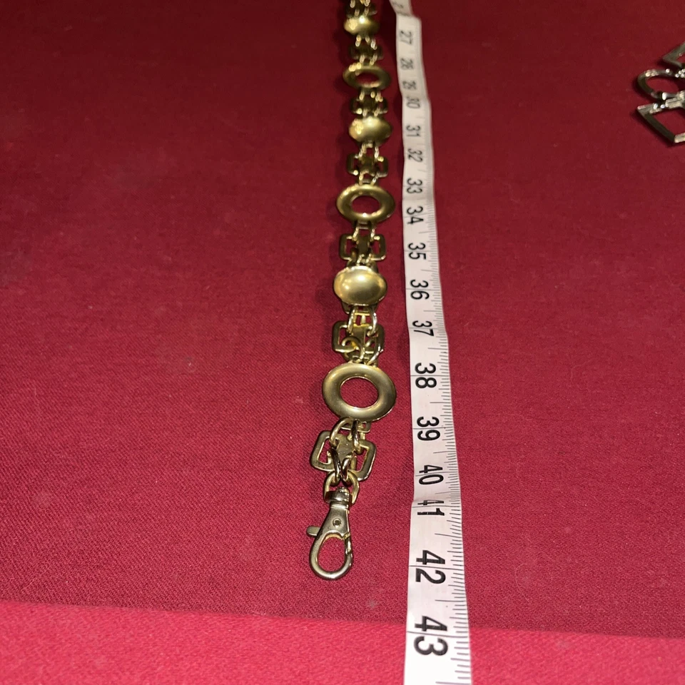 "CINTURÓN DE ESLABONES DE CADENA GEOMÉTRICO DORADO 41"" Largo Vintage Gitano Moda Cierre de langosta Mod" Foto 2 de 4