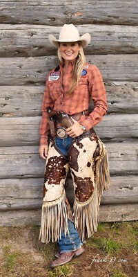 Western Chaps Naturhaar Leder Rodeo Pferd Cowgirl Hose Cowboy Fransen Chaps