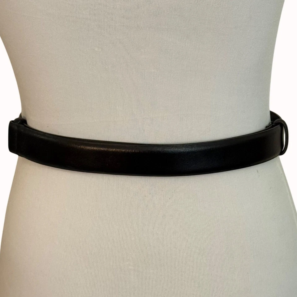 Anne Klein Black Leather Belt Size M/L Silver Slide Hook Buckle 32 Waist Fashion - Image 3 of 4