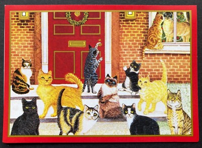 *ONE* Cat Christmas Card Orange Gray Brown Tabby Black Tuxedo Calico Burgoyne 1