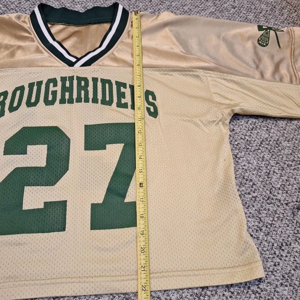 Conjunto de Jersey y Pantalones Cortos de Lacrosse Roughriders Vintage Breakaway #27 Verde/Dorado Talla M Foto 4 de 4