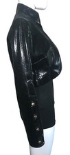 Elise Overland Patent Leather Jacket In Black W Bronze Signet Buttons Cropped S