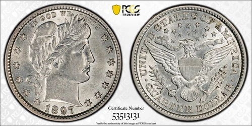 1897 P Quarter Dollars Barber or Liberty Head PCGS Genuine - AU Details (92 - Cl