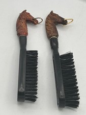 Set of 2 Vintage Horse Clothes Shoe Head Lint Brush w/ plastic handle.