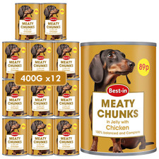 Bestin Dog Food Meaty Chunks in Jelly Chicken 400g x12 Wet Adult Dog Meals 3.37 per kilo