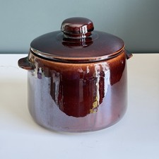 Vintage West Bend Brown Bean Pot Stoneware, 1950s, Made in USA, Glossy Lid T45