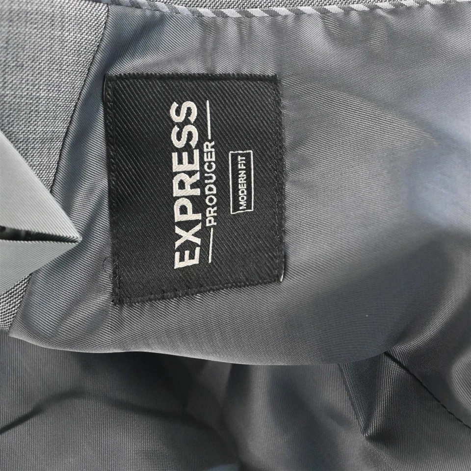 Express 38S 32x30 Gray Sharkskin Wool Producer Modern Mens Jacket Pants Suit - Image 4 of 4