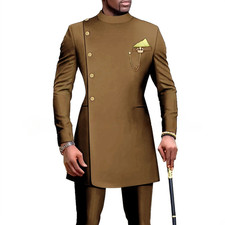 Men's Suit 2 Piece Wedding Groom Tuxedo Single Breasted Long Jacket Pants Formal