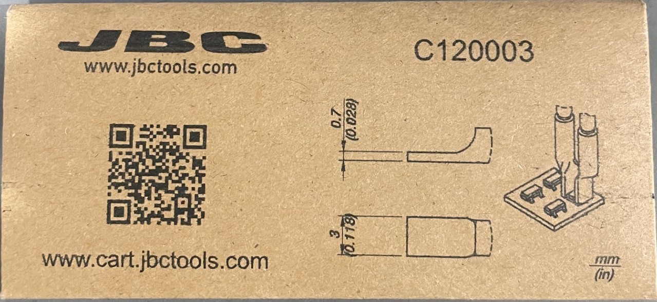 JBC C120003 Soldering Cartridge, Tweezer, Blade, 0.7mm x 3mm, C120 Series