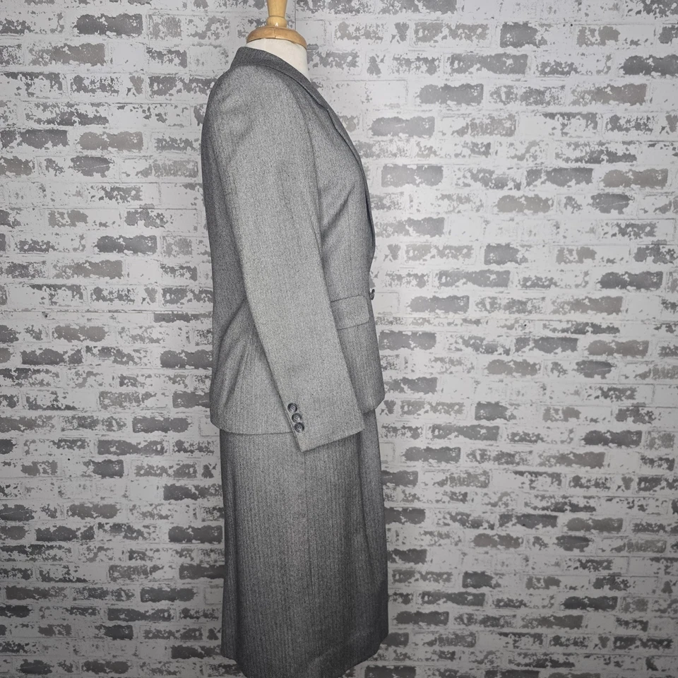 Nordstrom Suit Womens 8 Gray Herringbone 100% Wool 2 Piece Skirt Set Career Work - Image 3 of 4
