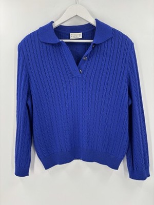Vintage Philippe Marques Sweater Womens 14P Blue Cable Knit Pullover Collared