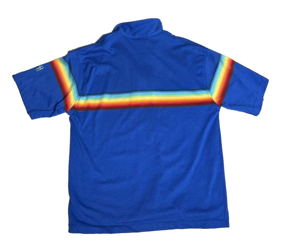Freshjive Shirt Mens Large Blue Rainbow Stripe Vintage Polo 90s Surf Skater - Image 2 of 4
