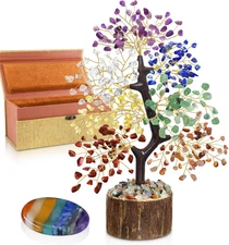 7 Chakra Crystal Tree of Life with Worry Stone (Set 2) - Unique Birthday Gifts f