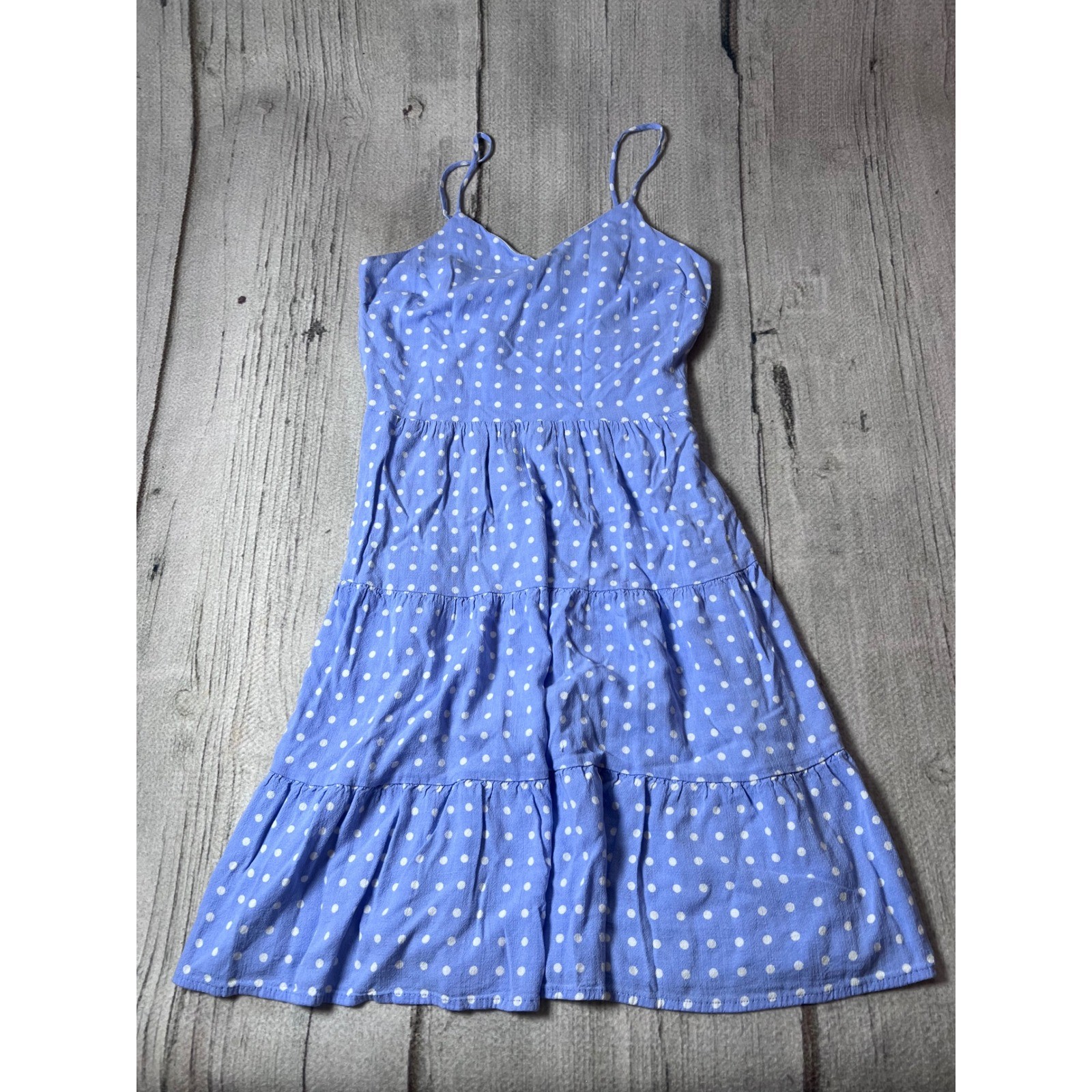 Monteau Dress Womens Medium Blue Polka Dot Tiered Sun Dress Boho Cottagecore