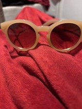 Beige Round Plastic Frame Brown Lens Women's Sunglasses 48 20