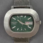 Vintage Seiko 5606-5017 Watch Oval Green Dial & Cushion Case, 23 Jewel, Running