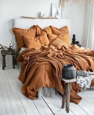 Cinnamon Linen Bedding Set, Stonewashed Duvet Cover, Luxury Comforter Cover Set