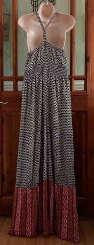 BNWOT Vtg Look Indian Block Print Style Tiered Gypsy Maxi Dress Size M Tall Boho - Picture 3 of 9