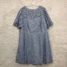 NEW Vince Camuto Dress 22W Womens Plus Gray Floral Lace Midi A Line Zip Back