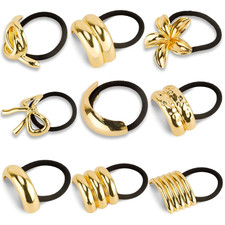 9 Pcs Gold Hair Ties Metal Ponytail Cuffs for Women Thick and Thin Hair