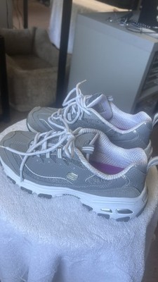 SKECHERS Memory Foam Gray/White/Purple Low Top Lace-Up Walking Sneakers