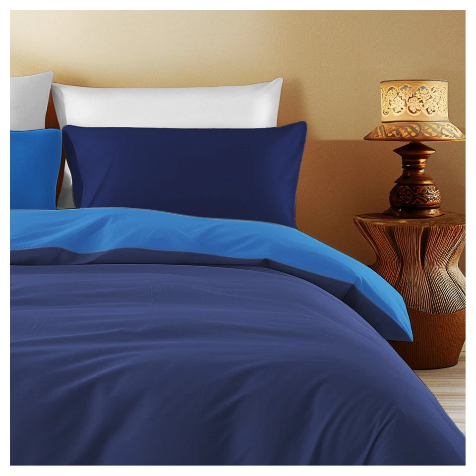 Housse de couette double face bleu foncé/Bluette - 100 % coton, douce et respira - Photo 2/4