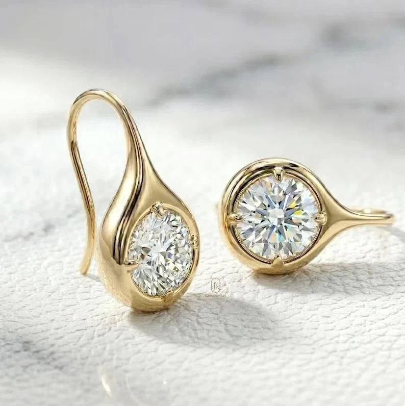 4.10 CTW Round Cut Lab Grown Diamond Drop Earrings EF VS1 14K Yellow Gold