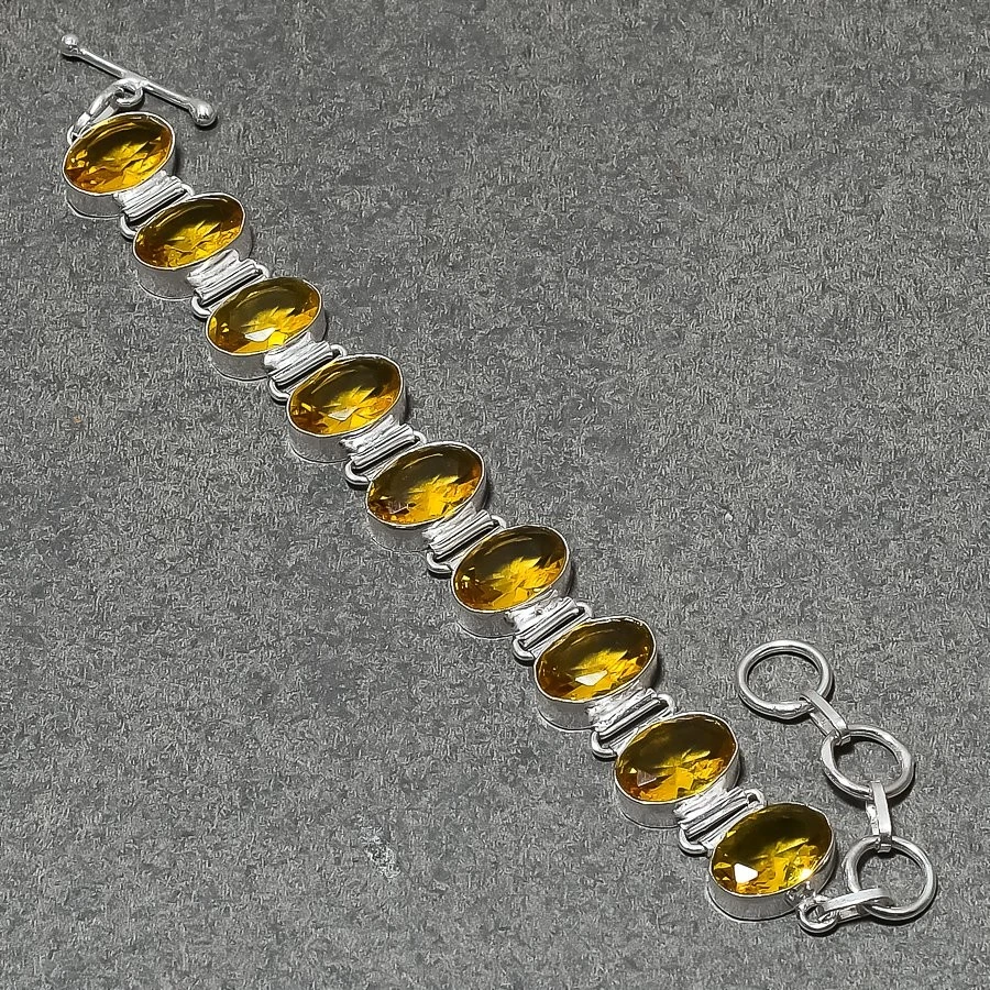 Facettierter Citrin ovale Form Edelstein Handarbeit Mode Ethno Schmuck Armband 8"