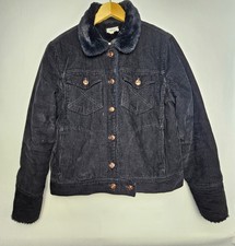 Next Womens Black Corduroy Jacket UK 16 Faux Fur Lined Sherpa Trucker Coat