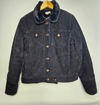 Next Cordjacke Damen UK 16 schwarz Kunstfell gefüttert Sherpa Trucker Mantel