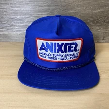 Vintage Anixter Hat Cap Snap Back Blue Patch Promo Advertising Trucker