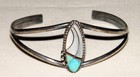 Vtg Navajo TEME STERLING SILVER CUFF BRACELET Turquoise-MOP-Onyx-Carnelian Inlay — photo 1