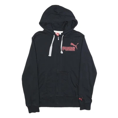 PUMA Homme Hoodie Zippé Noir Coton Mélangé S Sport Décontracté - Photo 1/4