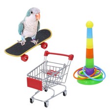 Wontee Bird Toys Mini Shopping Cart Skateboard Ring Toy for Playing and...
