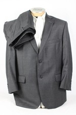 Jos A. Bank Mens Suit 46R Charcoal 2 Piece Glenn Check Wool 40x28 Flat Pants