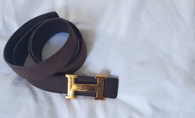Auth HERMES Black Brown Reversible Leather Belt w/ Gold & Silver H Buckles 95 IT Hermes Constance 32mm Gold H Black Brown Reversible Belt  main image 2