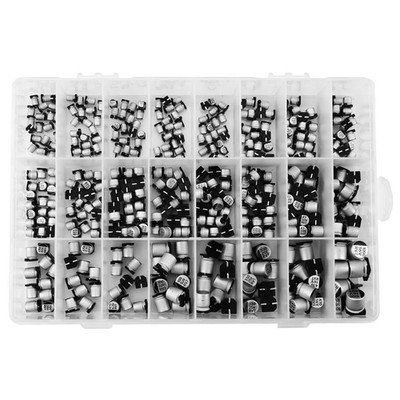 SMD Aluminum Electrolytic Capacitor Kit,24 Values 1Uf to 1000Uf,6.3V 10V 16V 25V