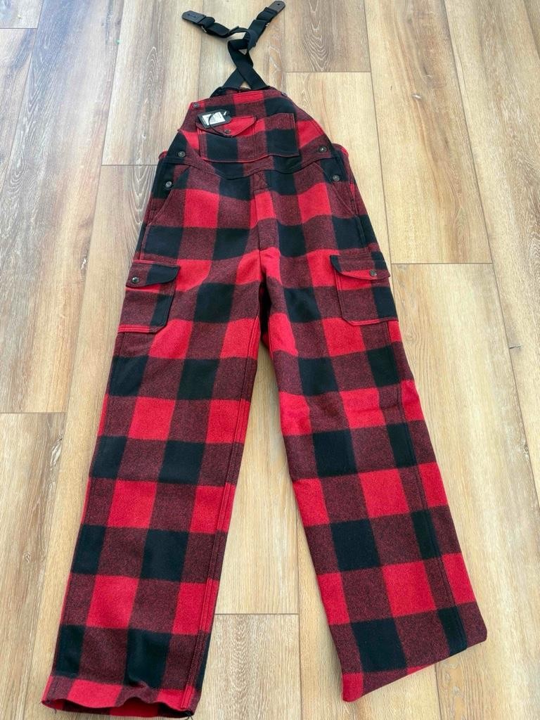 Filson Mackinaw Wool Bib Overall 36 Red Black Buffalo Plaid Made in USA Unhemmed image 4