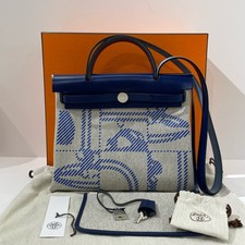 HERMES Herbag Zip 31cm Laque Bleu Nuit Indigo Brides de Gala SO Horseshoe Stamp!