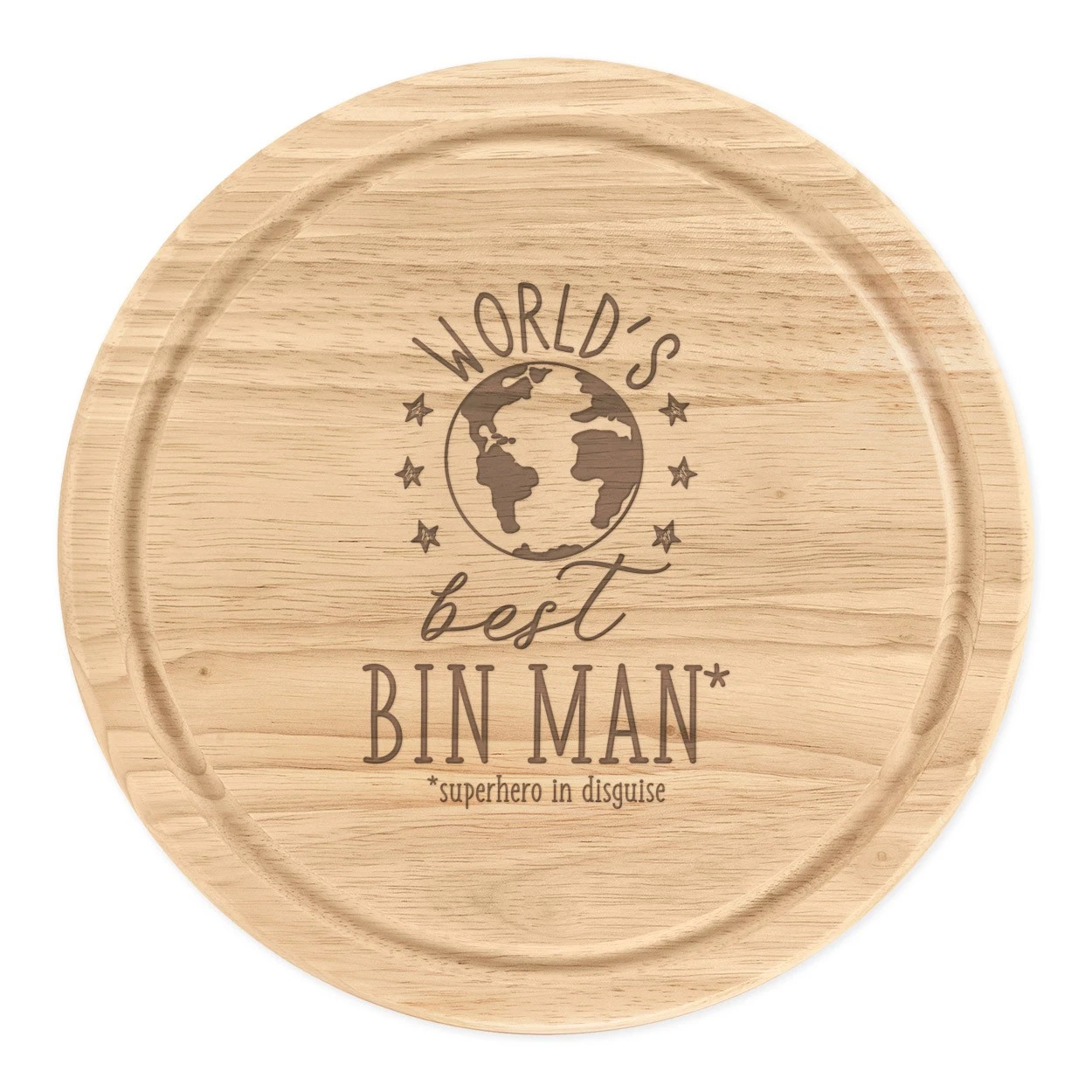 World's Best Bin Man Round Chopping Cheese Board Funny Joke Favourite Dustman