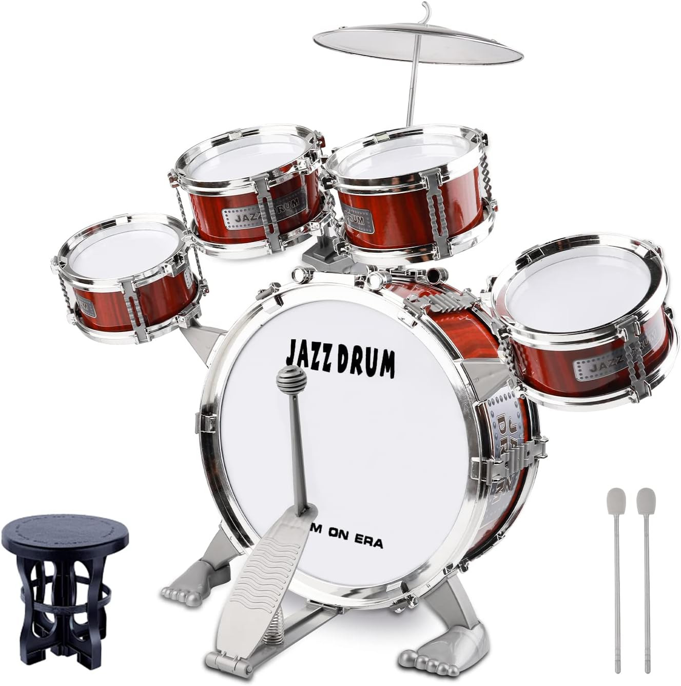 Junior Kids Drum Kit,Toddler Jazz Drum Toy 5 Drums & Cymbal Kit with Stool Mini